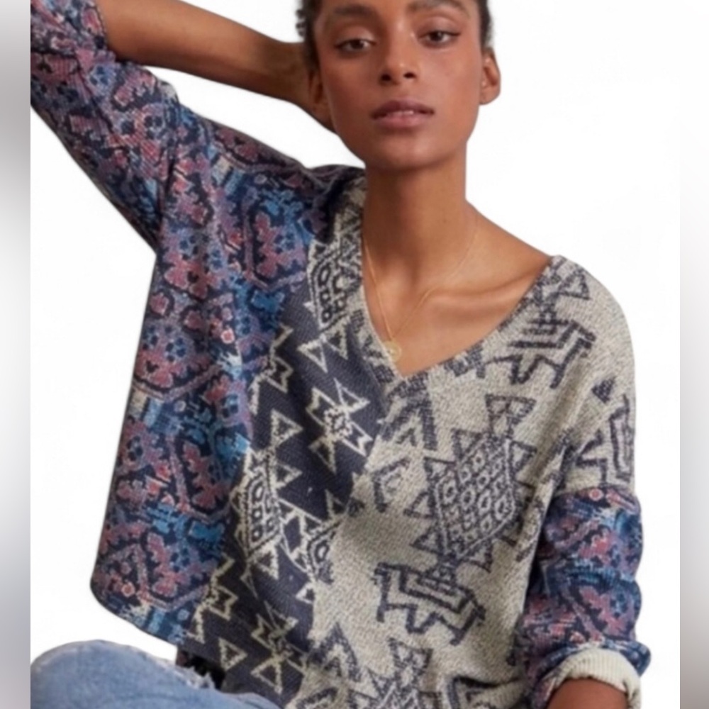 Pilcro Multicolor Aztec Moira Thermal oversized V-Neck Sweater size M